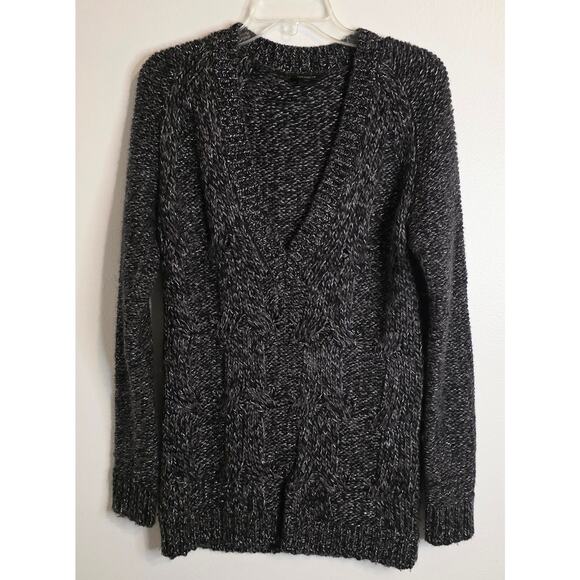 Ann Taylor Women's V-Neck Sweater Black Gray Silver Size L Long Sleeve Pullover - Picture 1 of 6